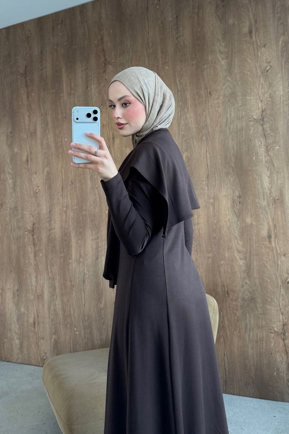 Meylin Şal Detay Elbise Kahverengi 20293 