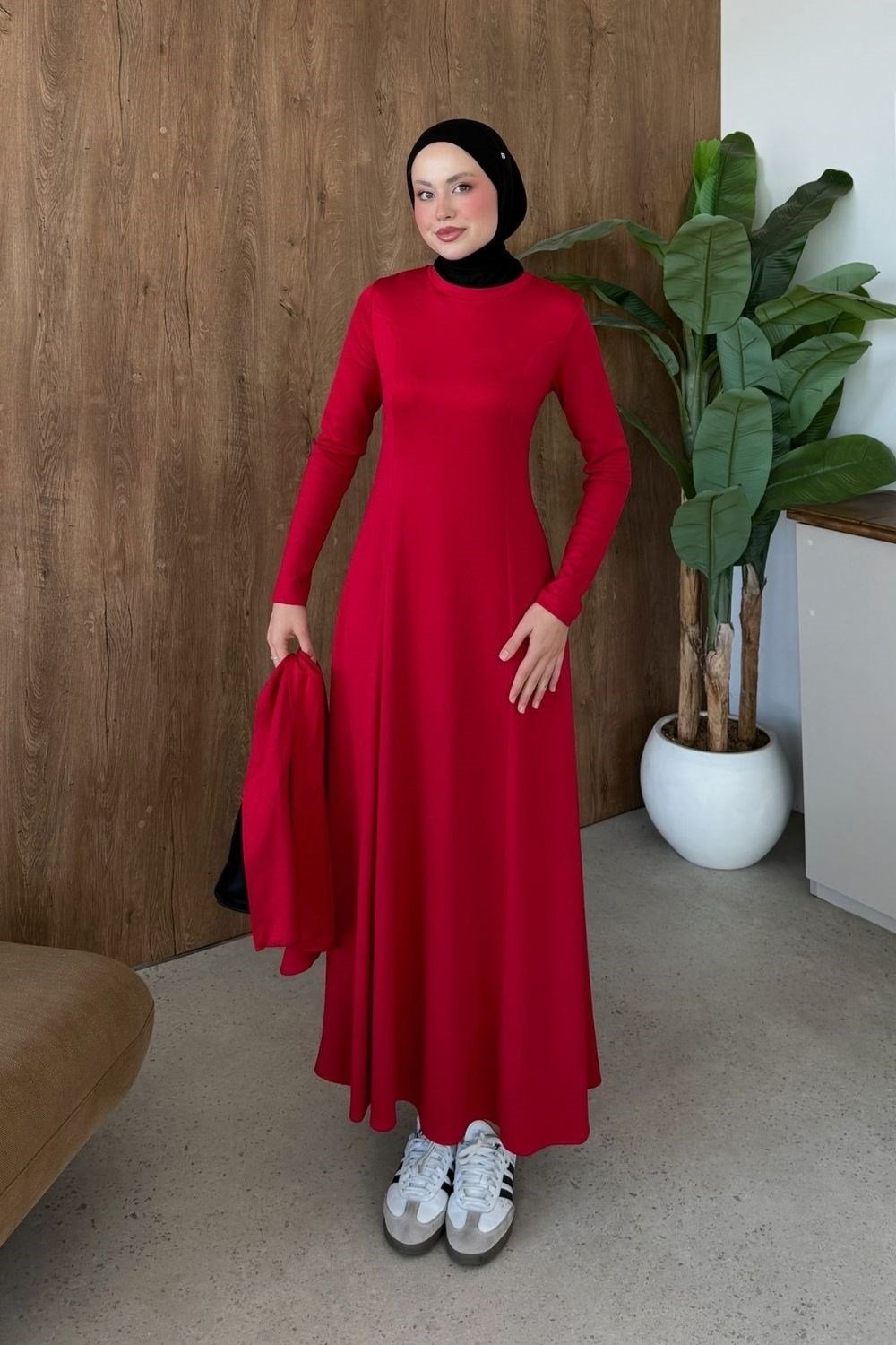 Meylin Şal Detay Elbise Kırmızı 20293 