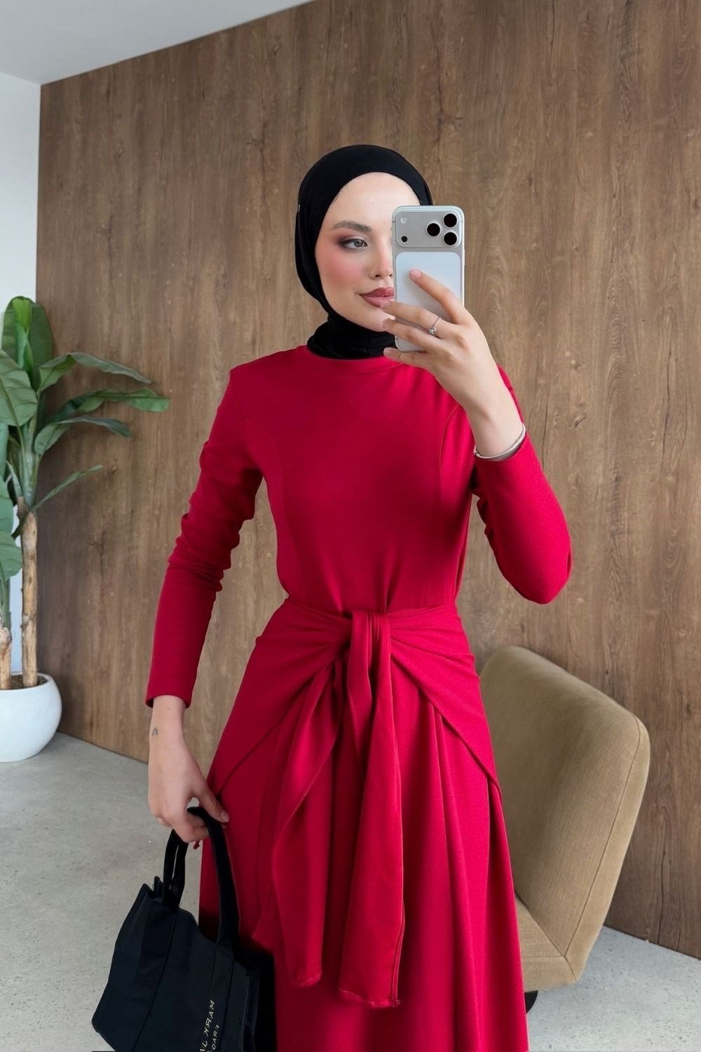 Meylin Şal Detay Elbise Kırmızı 20293 
