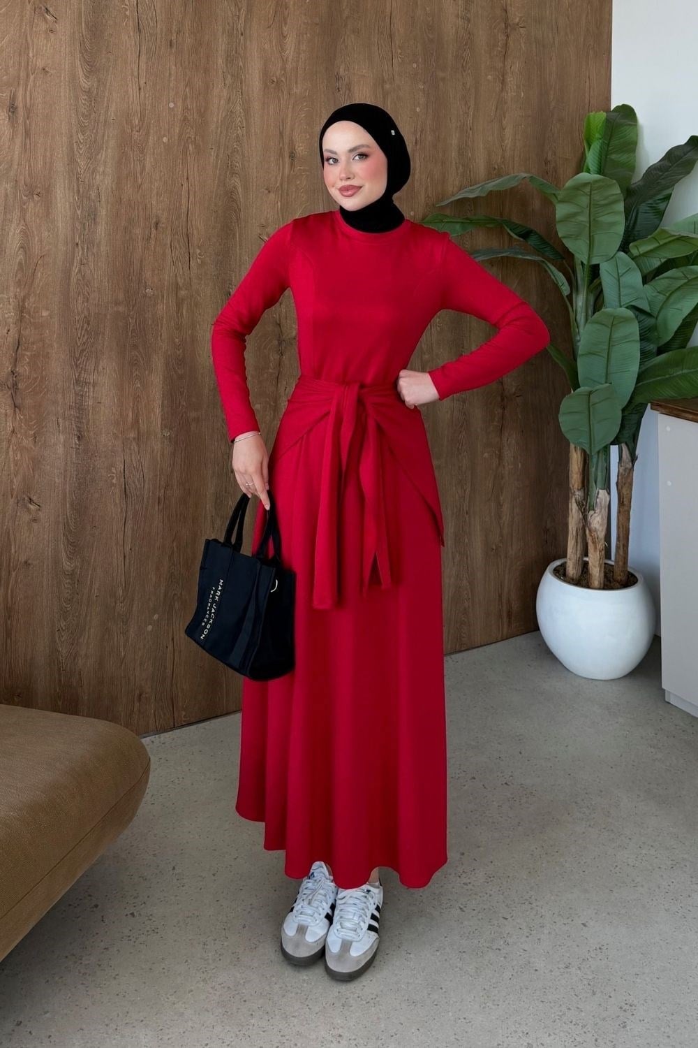 Meylin Şal Detay Elbise Kırmızı 20293 