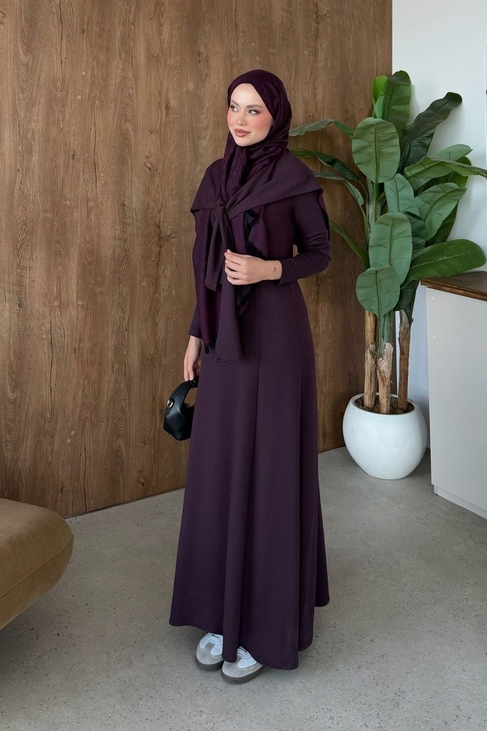 Meylin Şal Detay Elbise Mürdüm 20293 