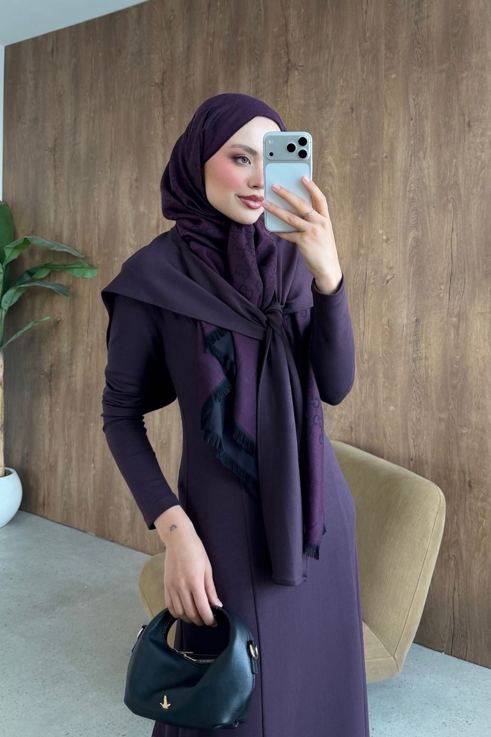 Meylin Şal Detay Elbise Mürdüm 20293 