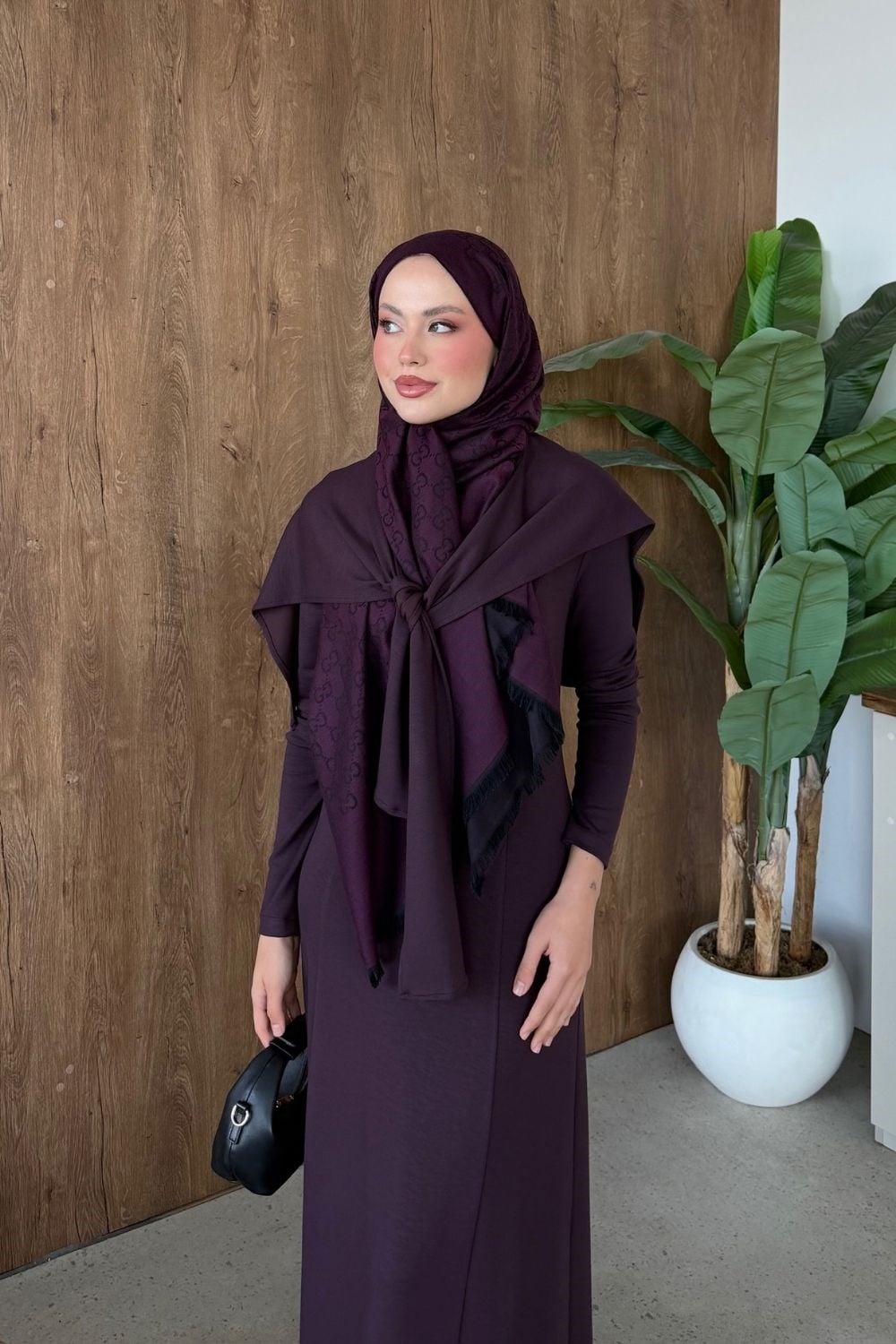 Meylin Şal Detay Elbise Mürdüm 20293 