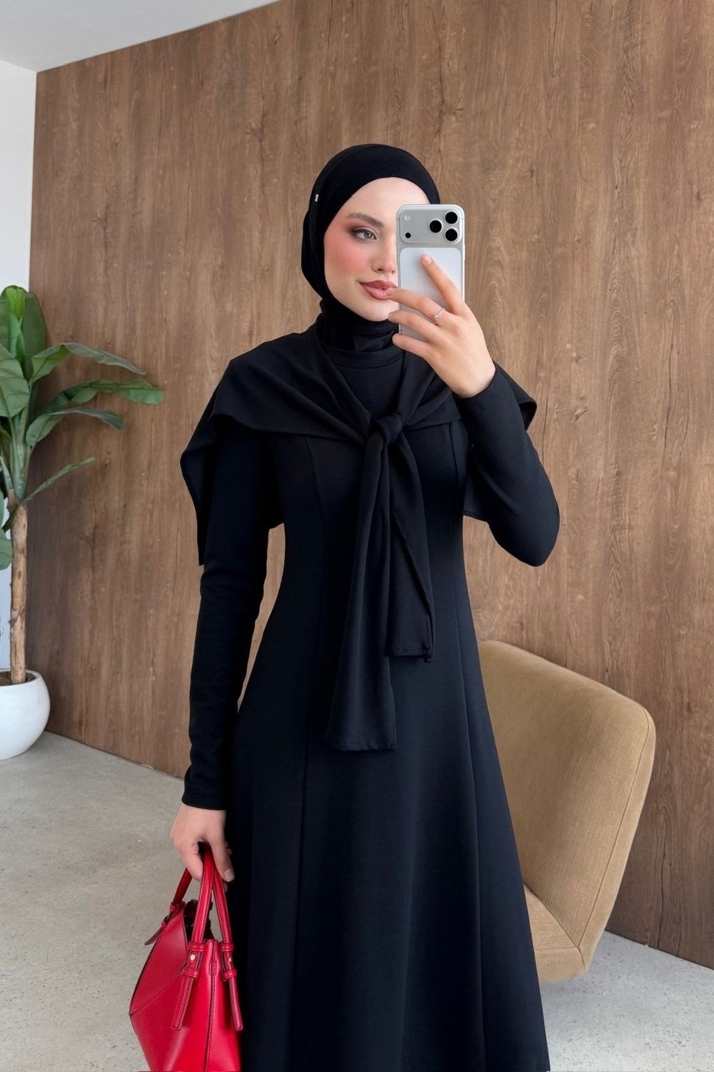 Meylin Şal Detay Elbise Siyah 20293 