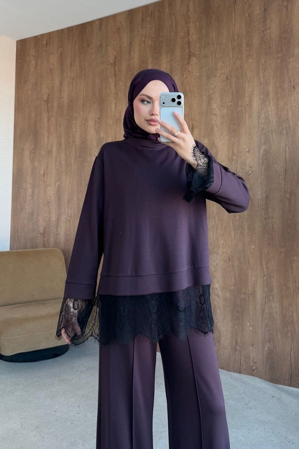 Feriye Dantel Takım Mürdüm 20299 
