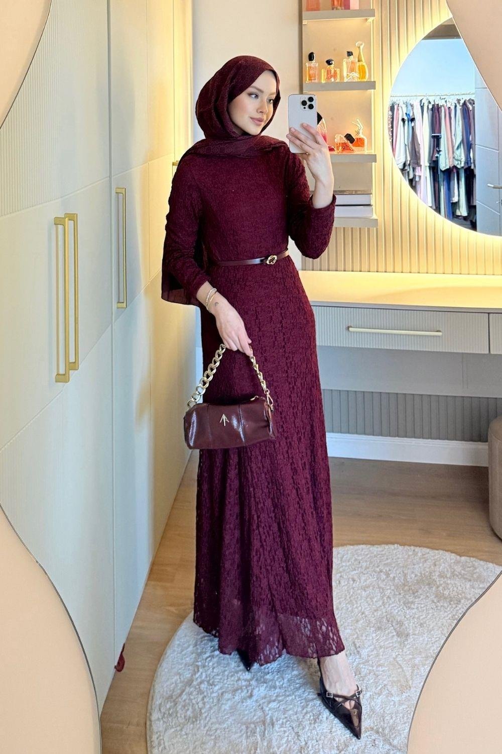 Dantelli Elbise Bordo 20370 