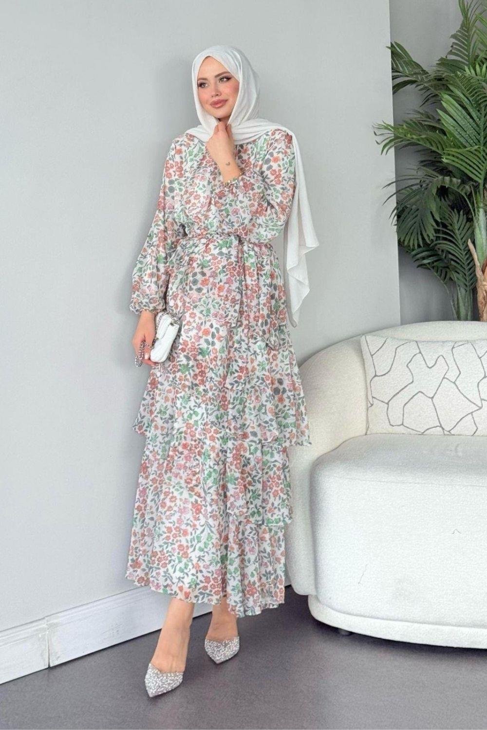 Rümeysa Desenli Elbise Mint 20550 