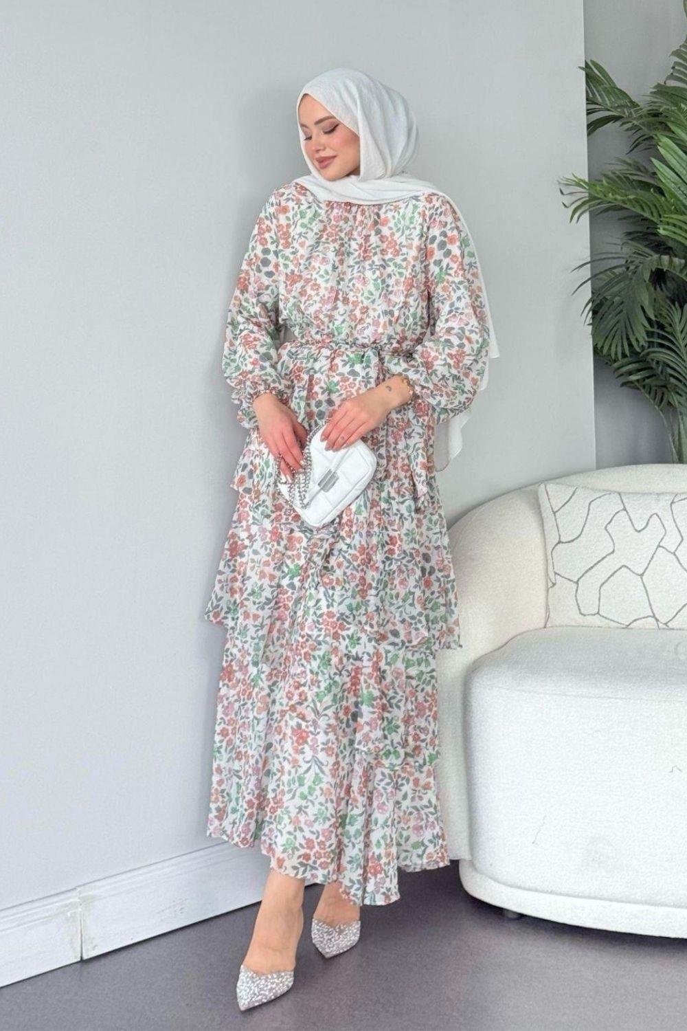 Rümeysa Desenli Elbise Mint 20550 