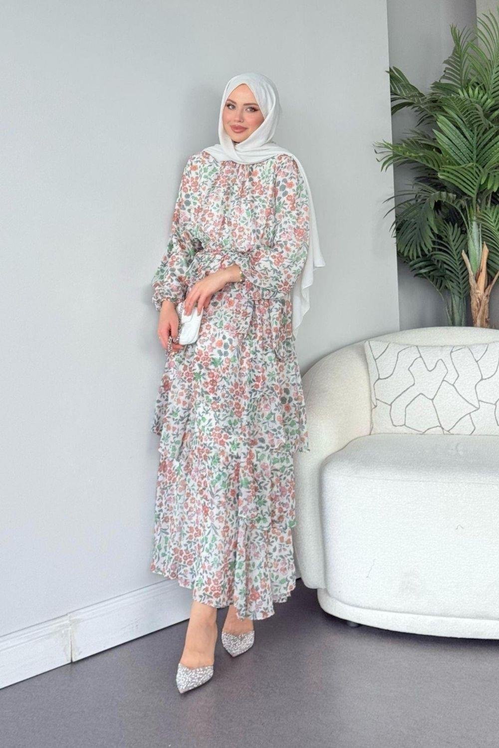 Rümeysa Desenli Elbise Mint 20550 