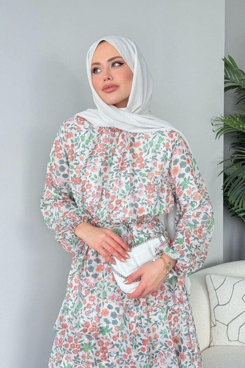 Rümeysa Desenli Elbise Mint 20550 