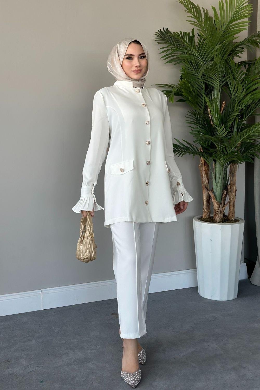 Maral Pantolonlu Takım Beyaz 20790 