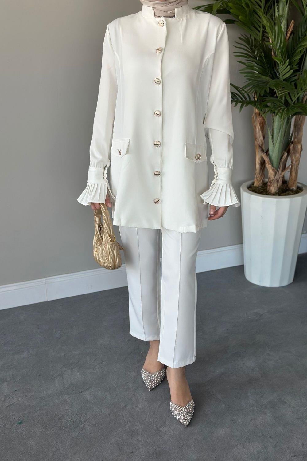 Maral Pantolonlu Takım Beyaz 20790 
