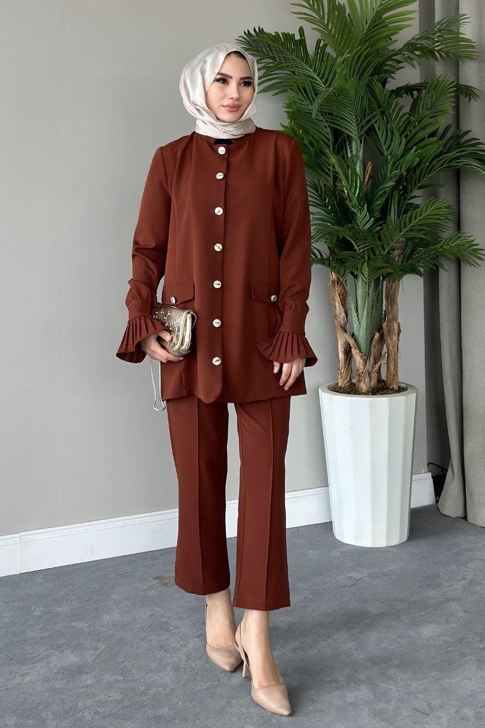 Maral Pantolonlu Takım Kahverengi 20790 