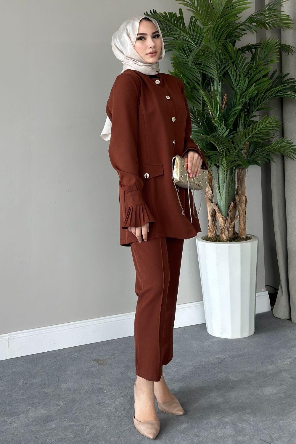 Maral Pantolonlu Takım Kahverengi 20790 