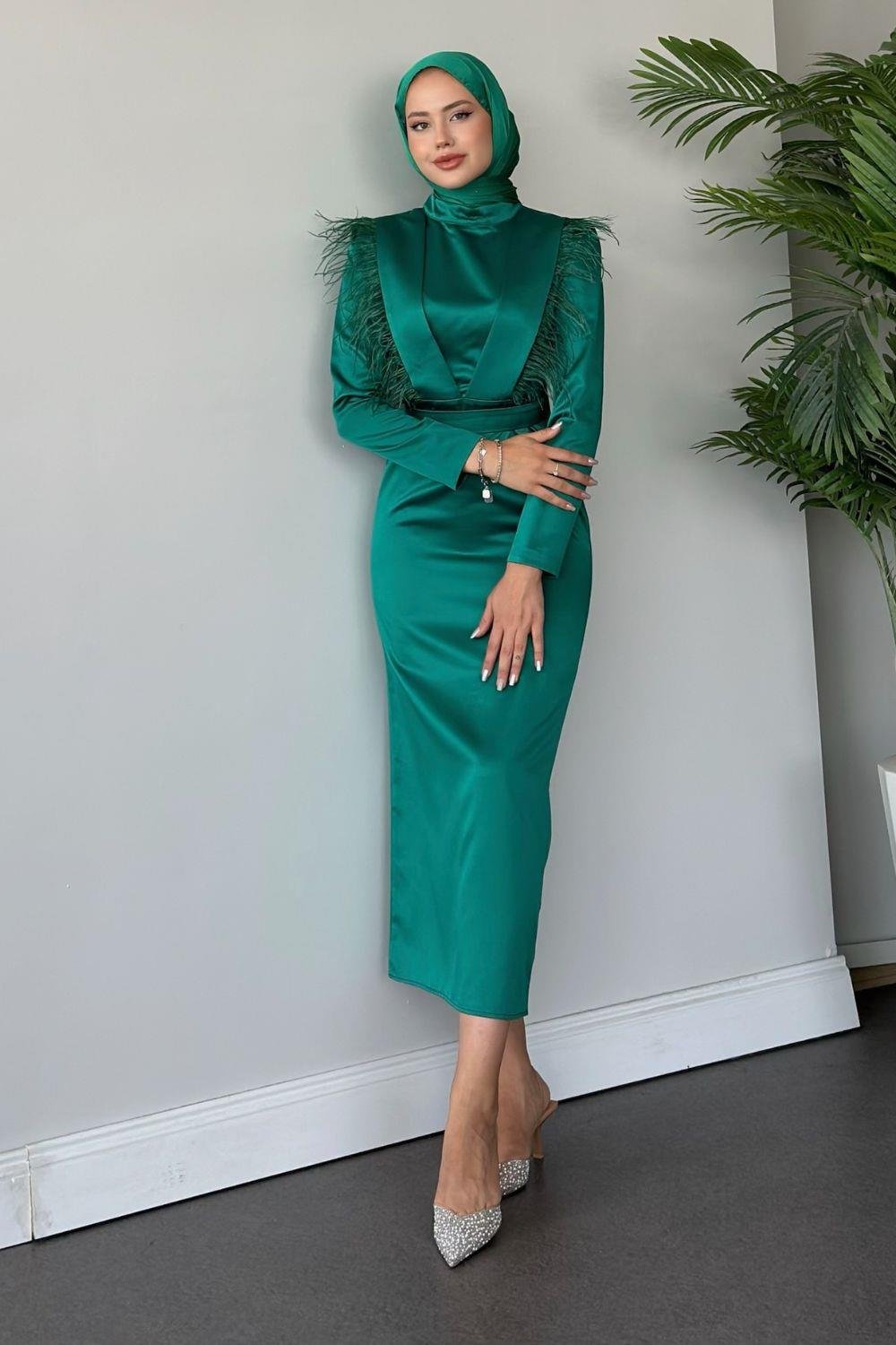 Linen Saten Abiye Zümrüt 20800 