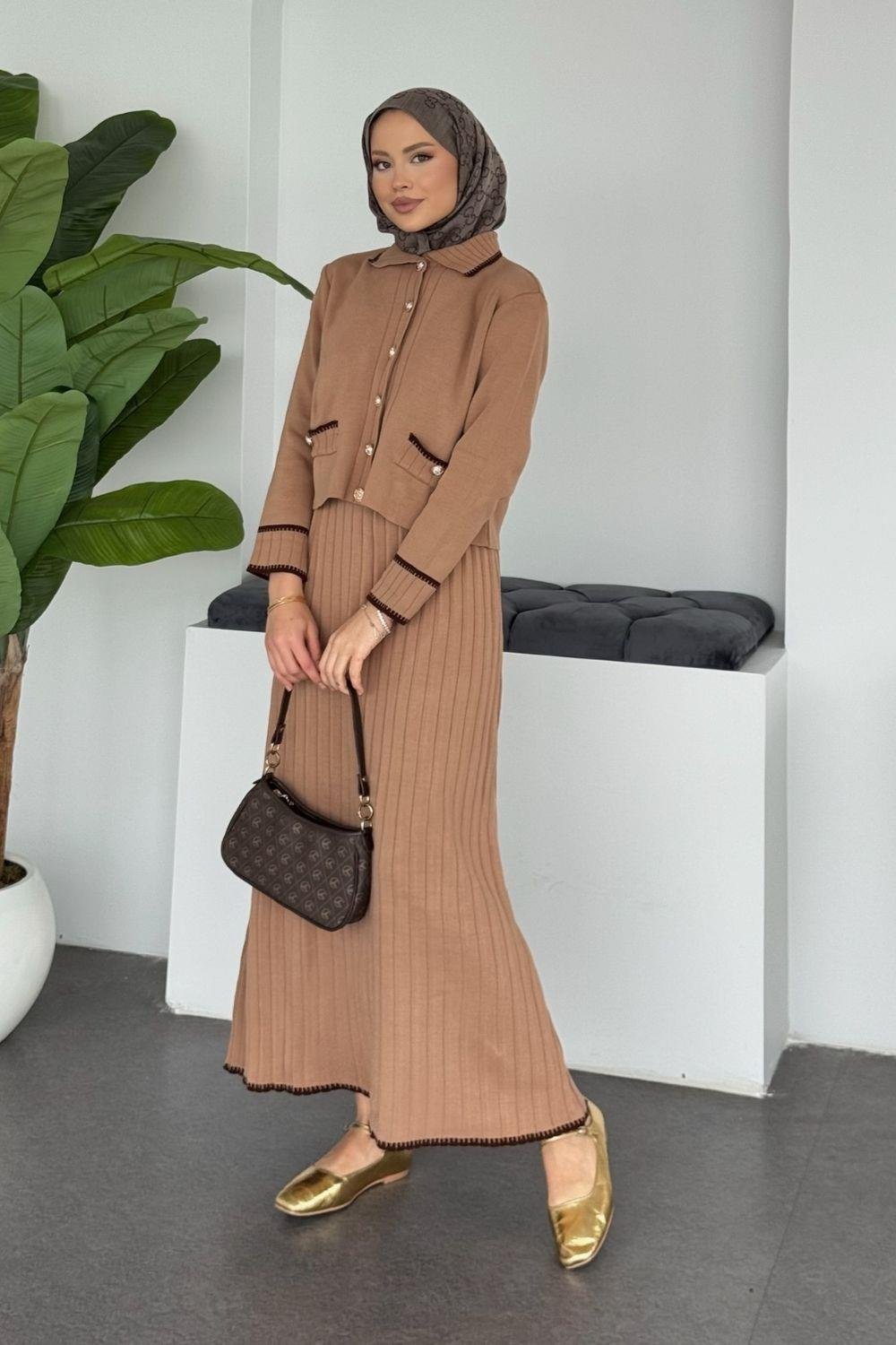 Pariss Etekli Triko Takım Camel 20999 