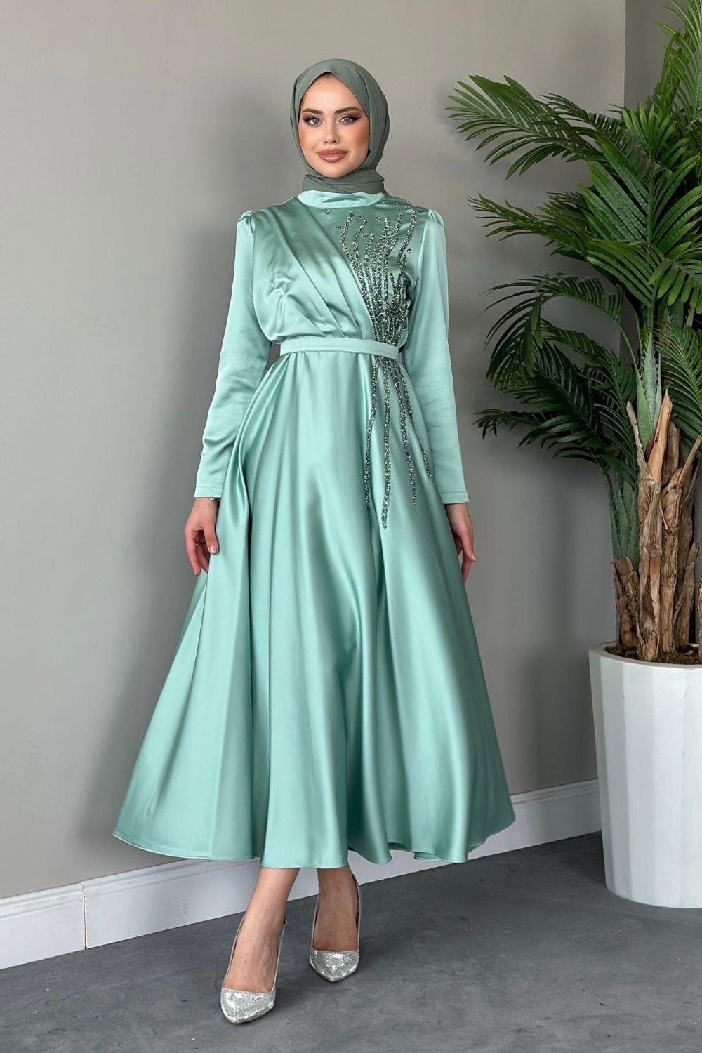 Işık Saten Abiye Mint 2147 