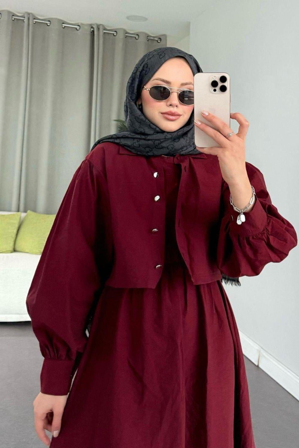 Çiçek Elbise Bordo 2158 