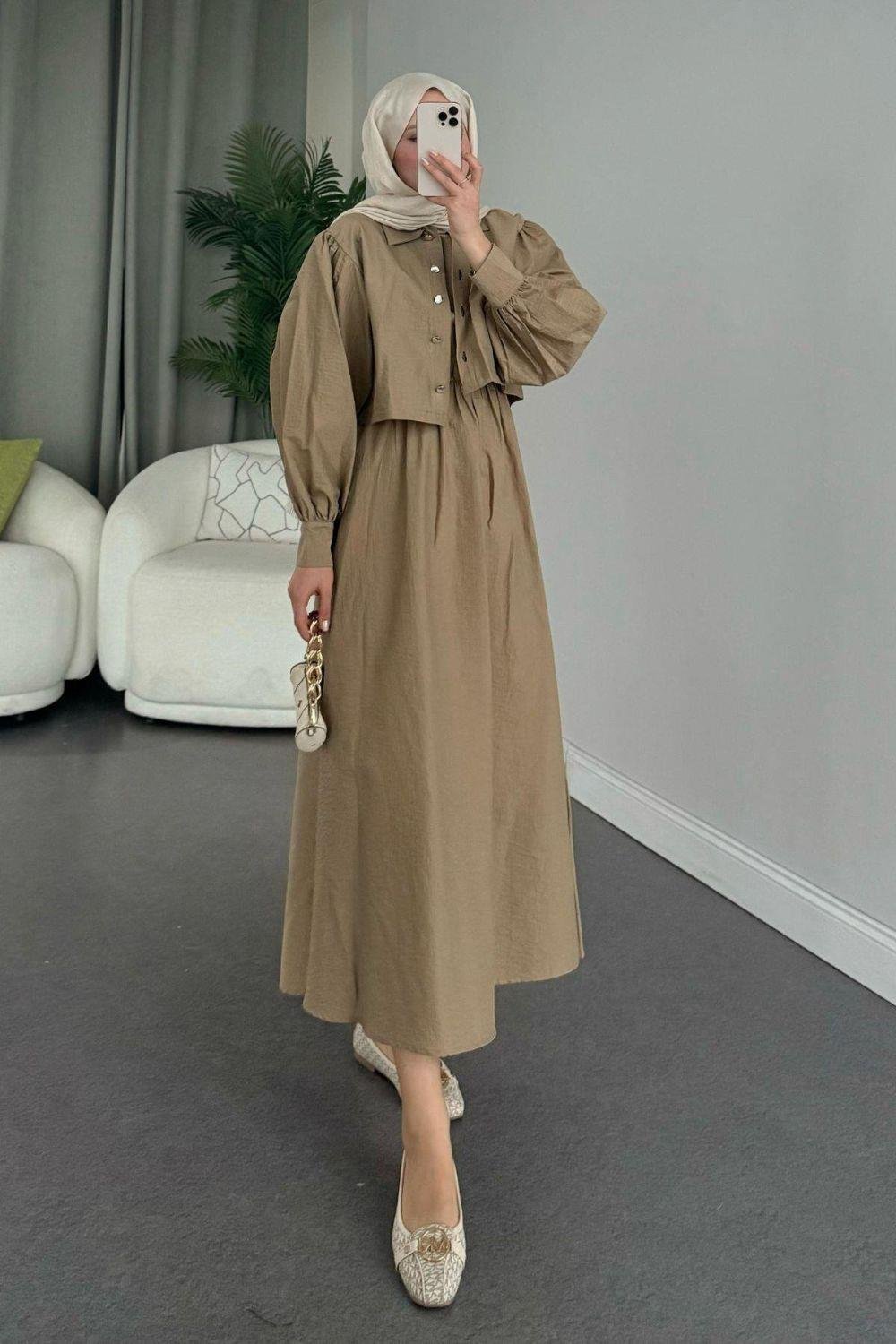 Çiçek Elbise Haki 2158 