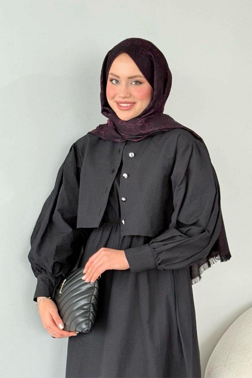 Çiçek Elbise Siyah 2158 