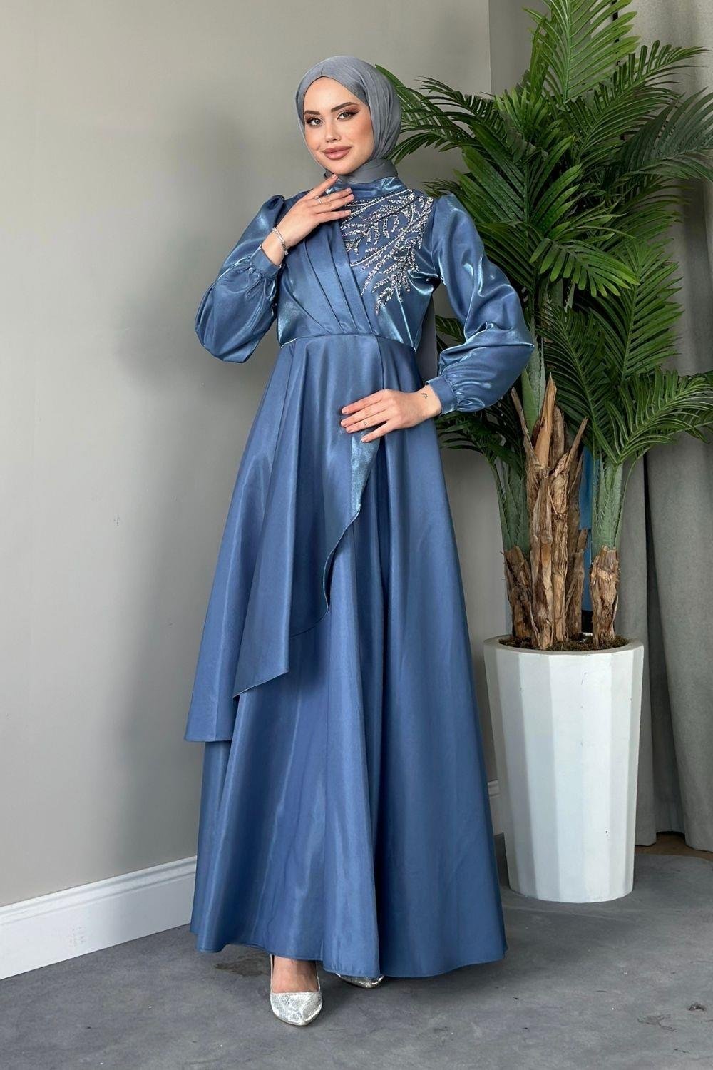 Lina Tafta Abiye İndigo 21680 