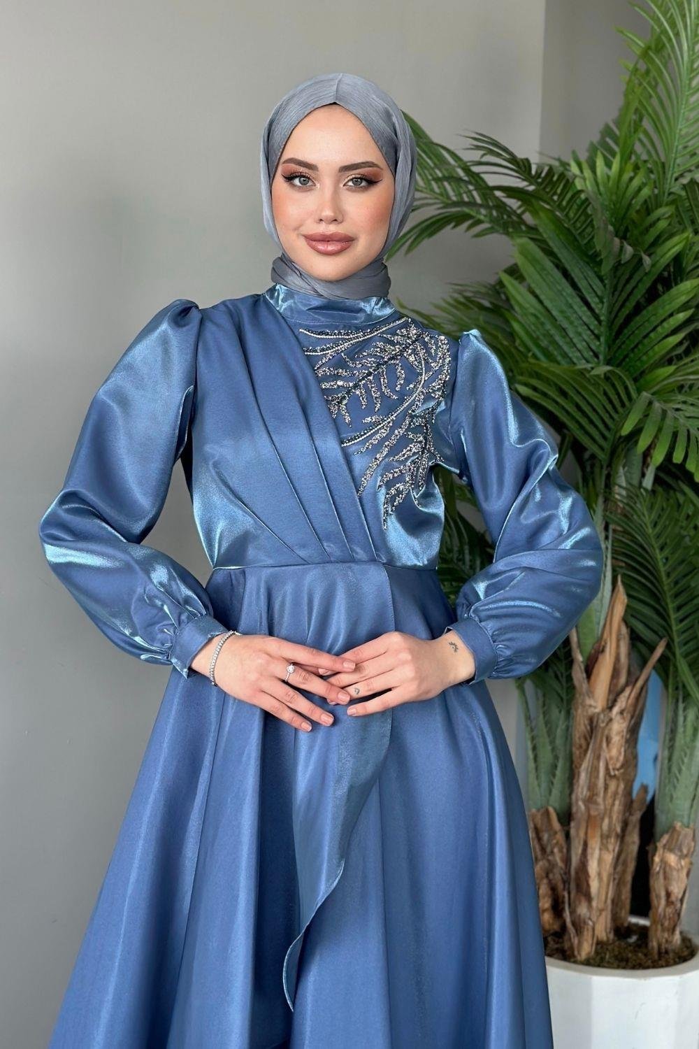 Lina Tafta Abiye İndigo 21680 