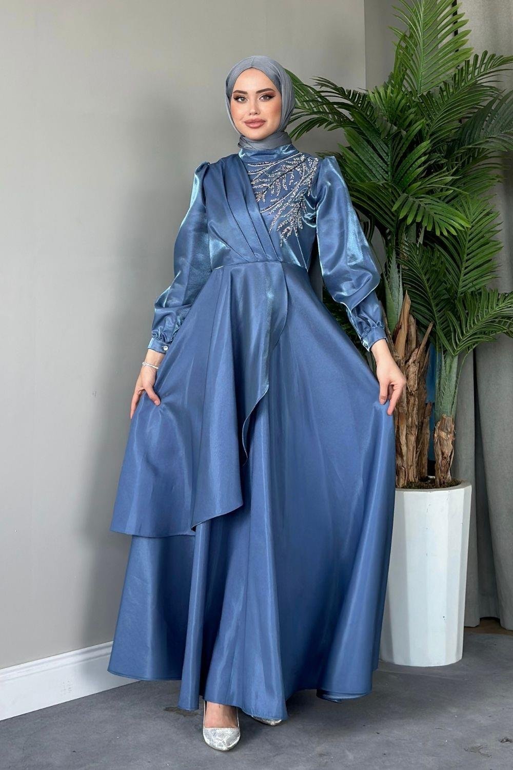 Lina Tafta Abiye İndigo 21680 