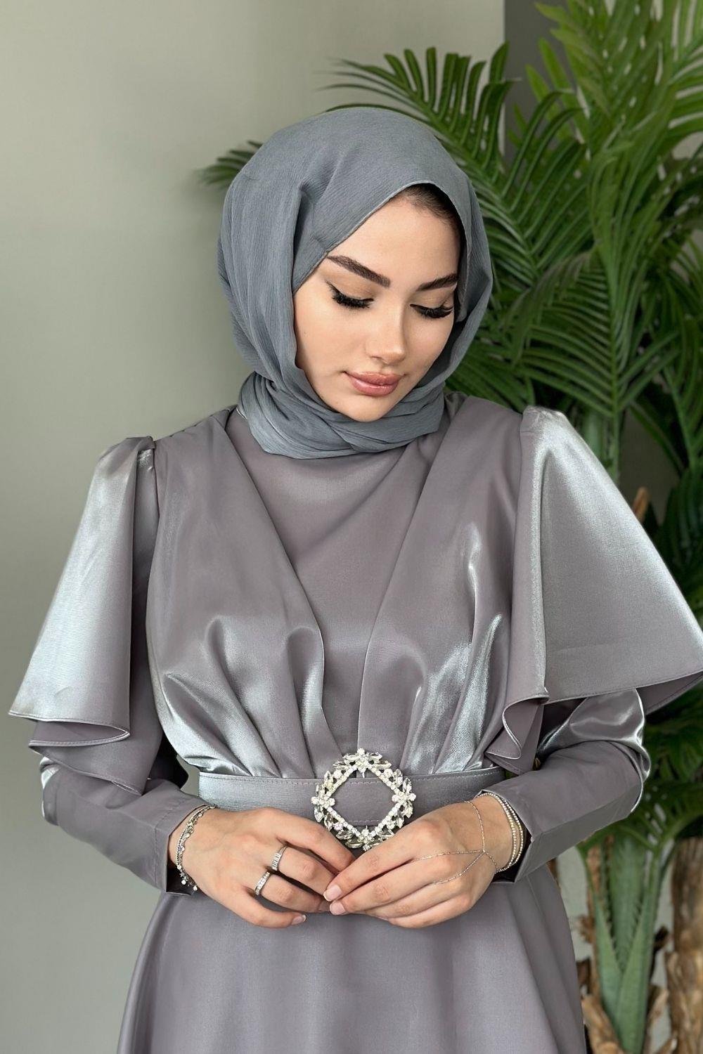 Pelerin Kol Abiye Gri 2209 