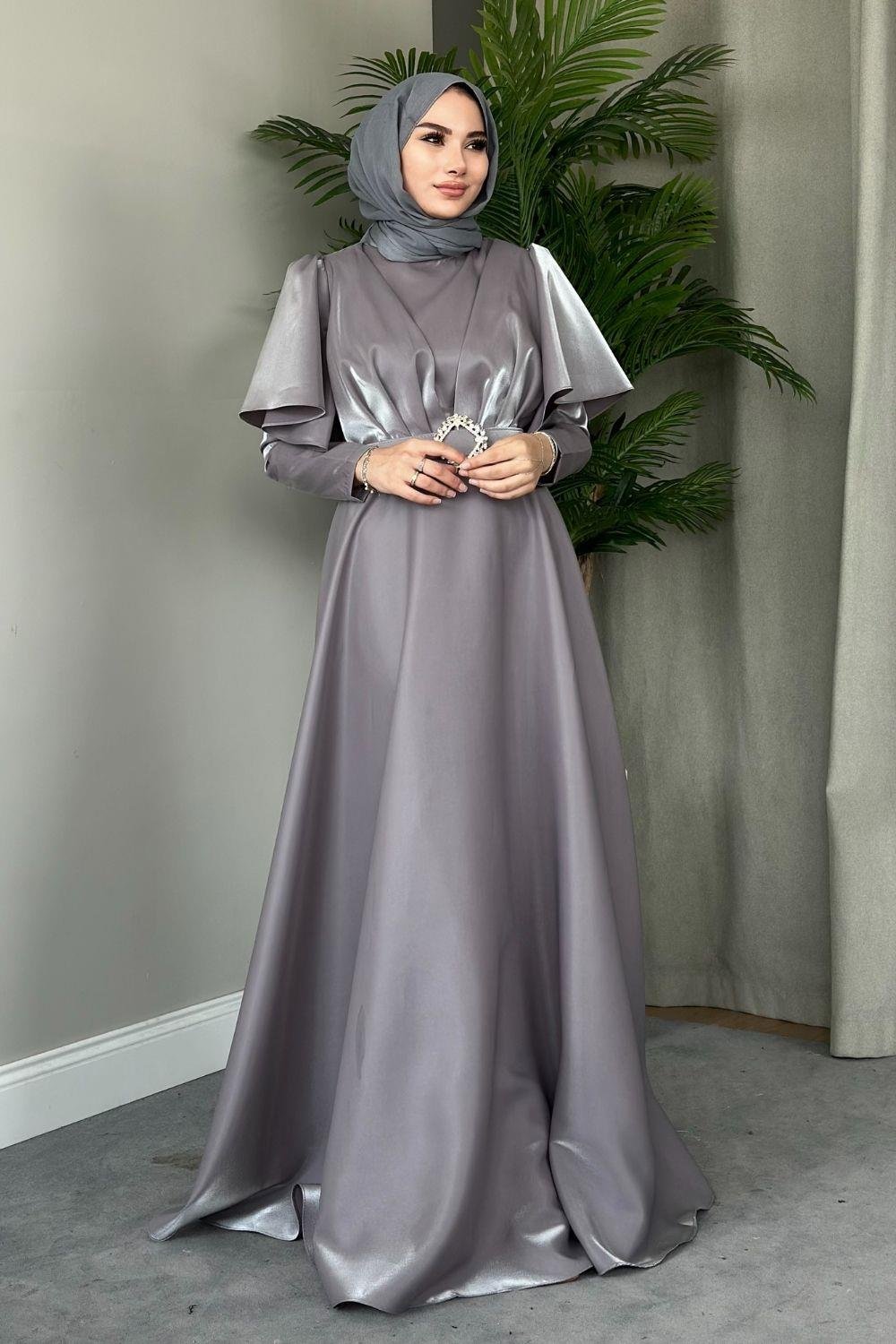 Pelerin Kol Abiye Gri 2209 