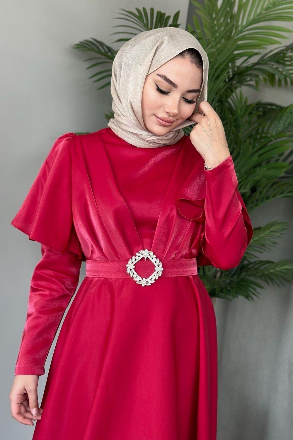 Pelerin Kol Abiye Kırmızı 2209 