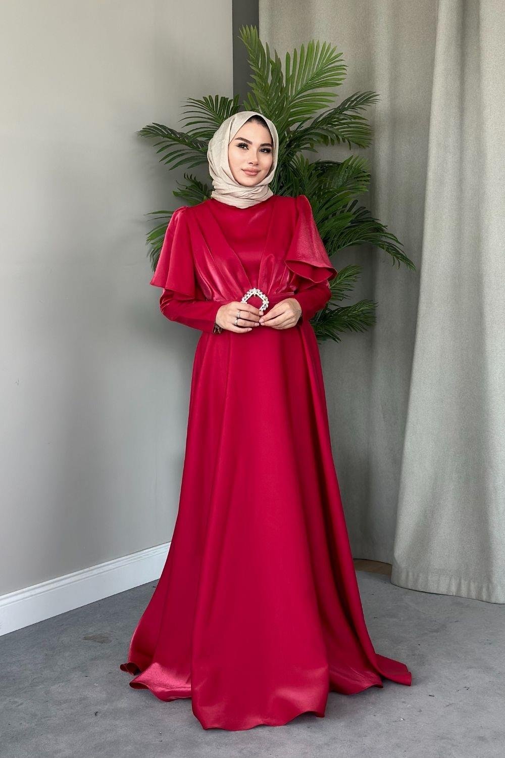 Pelerin Kol Abiye Kırmızı 2209 