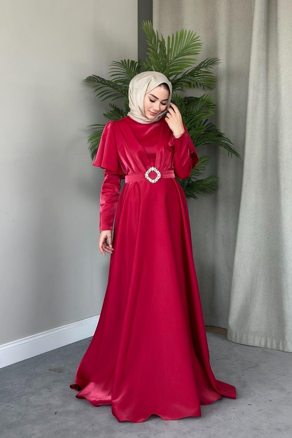 Pelerin Kol Abiye Kırmızı 2209 