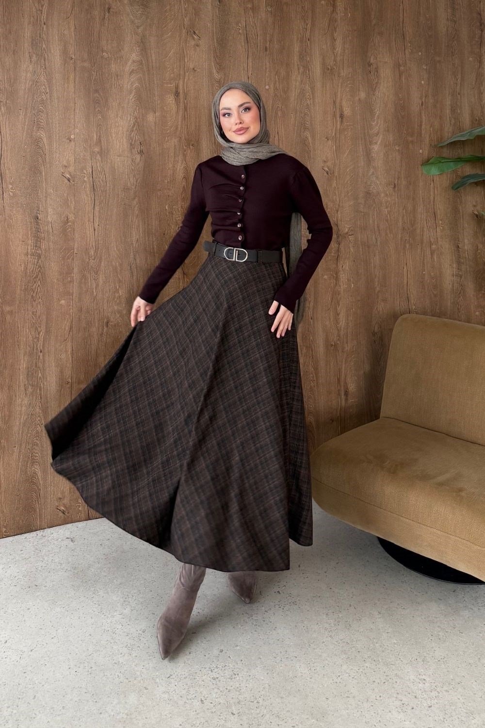 Seylan Ekose Etek Kahverengi 2253 