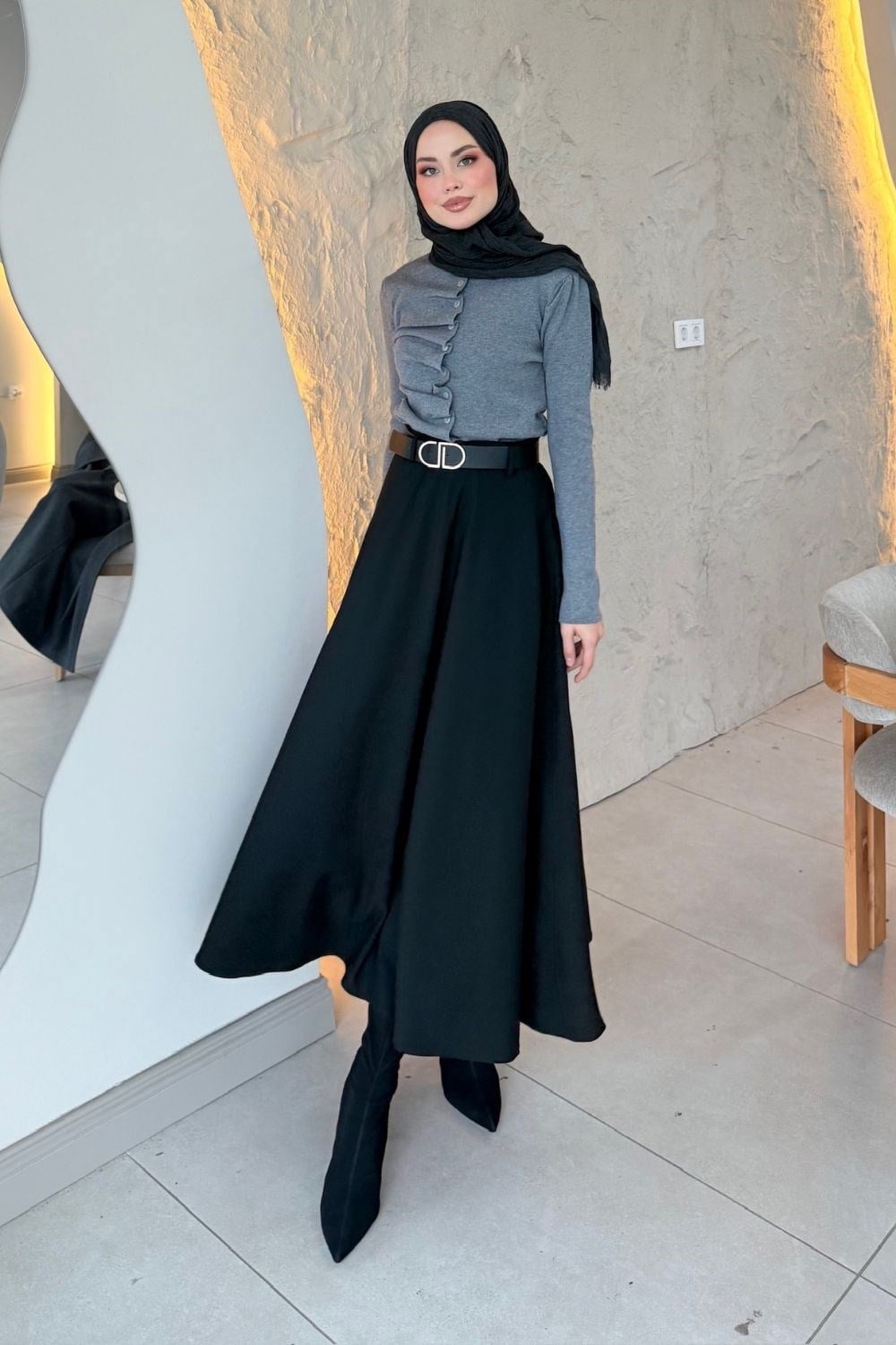 Kemerli Çan Etek Siyah 2257 