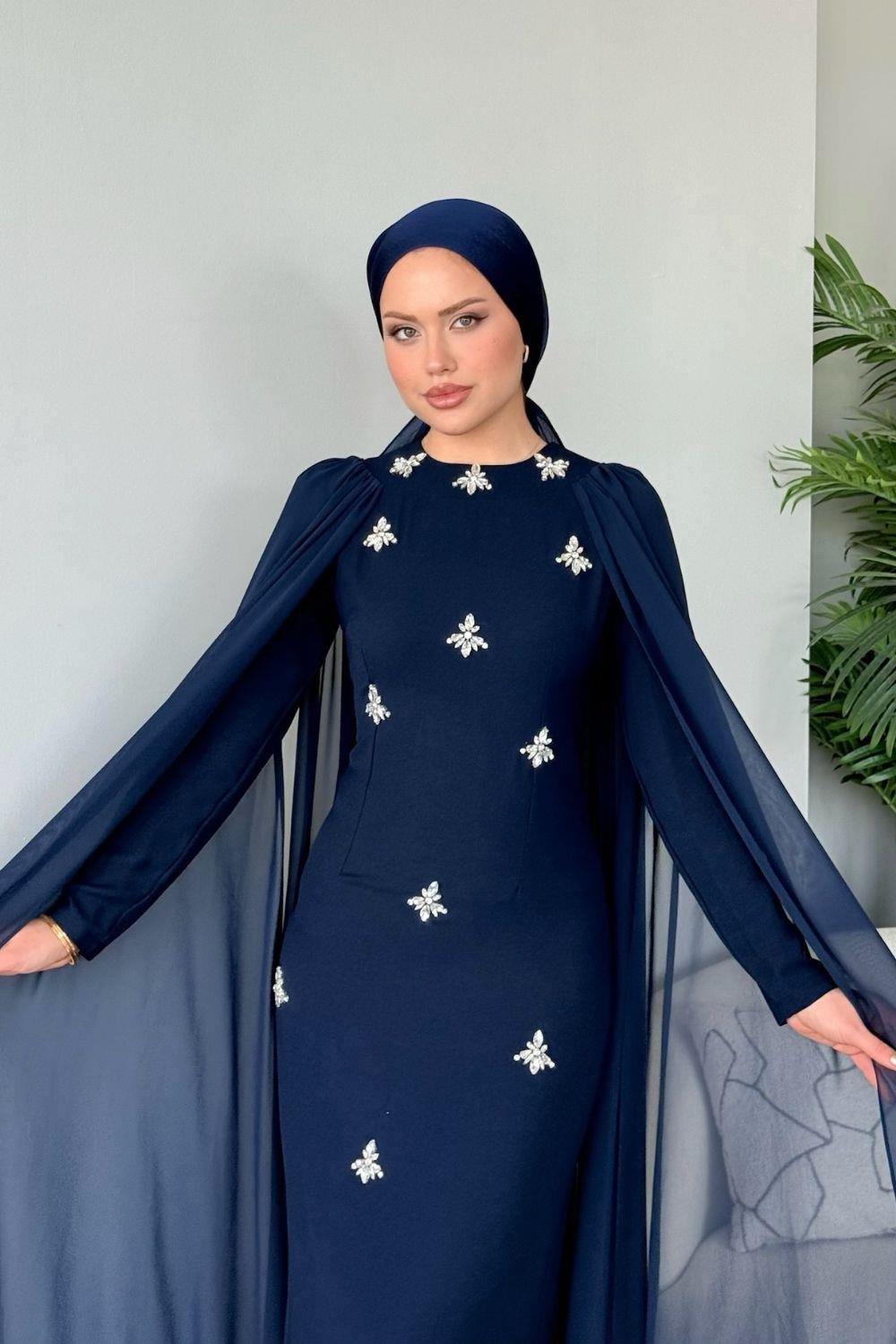 Cide Taş İşlemeli Abiye Lacivert 2275 