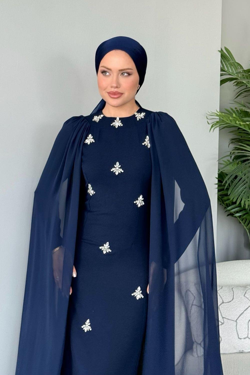 Cide Taş İşlemeli Abiye Lacivert 2275 