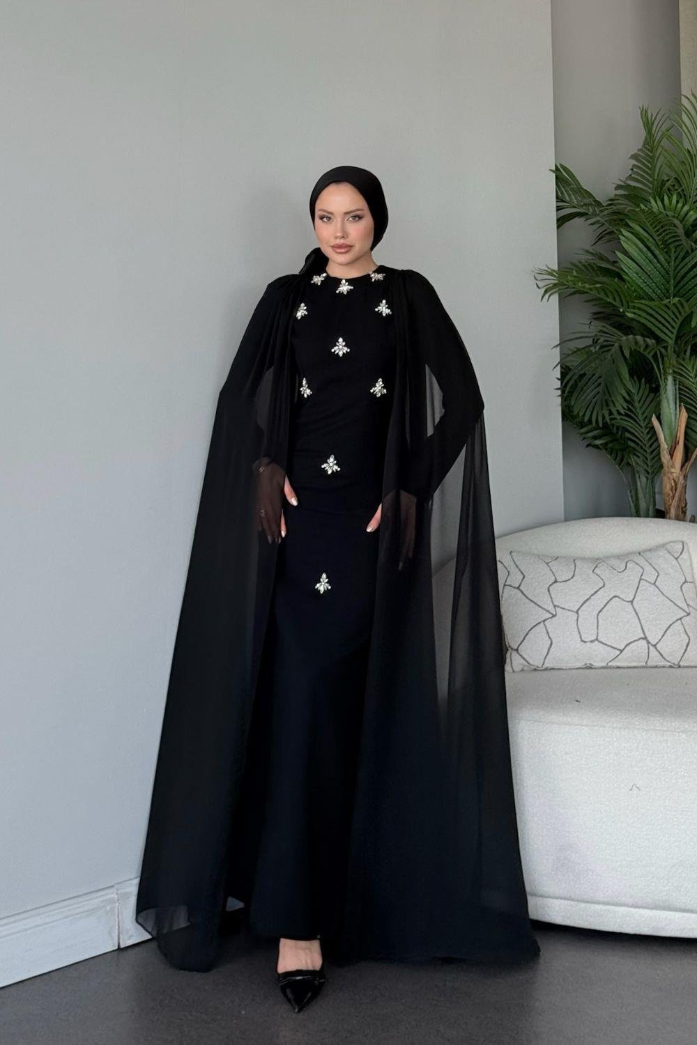 Cide Taş İşlemeli Abiye Siyah 2275 