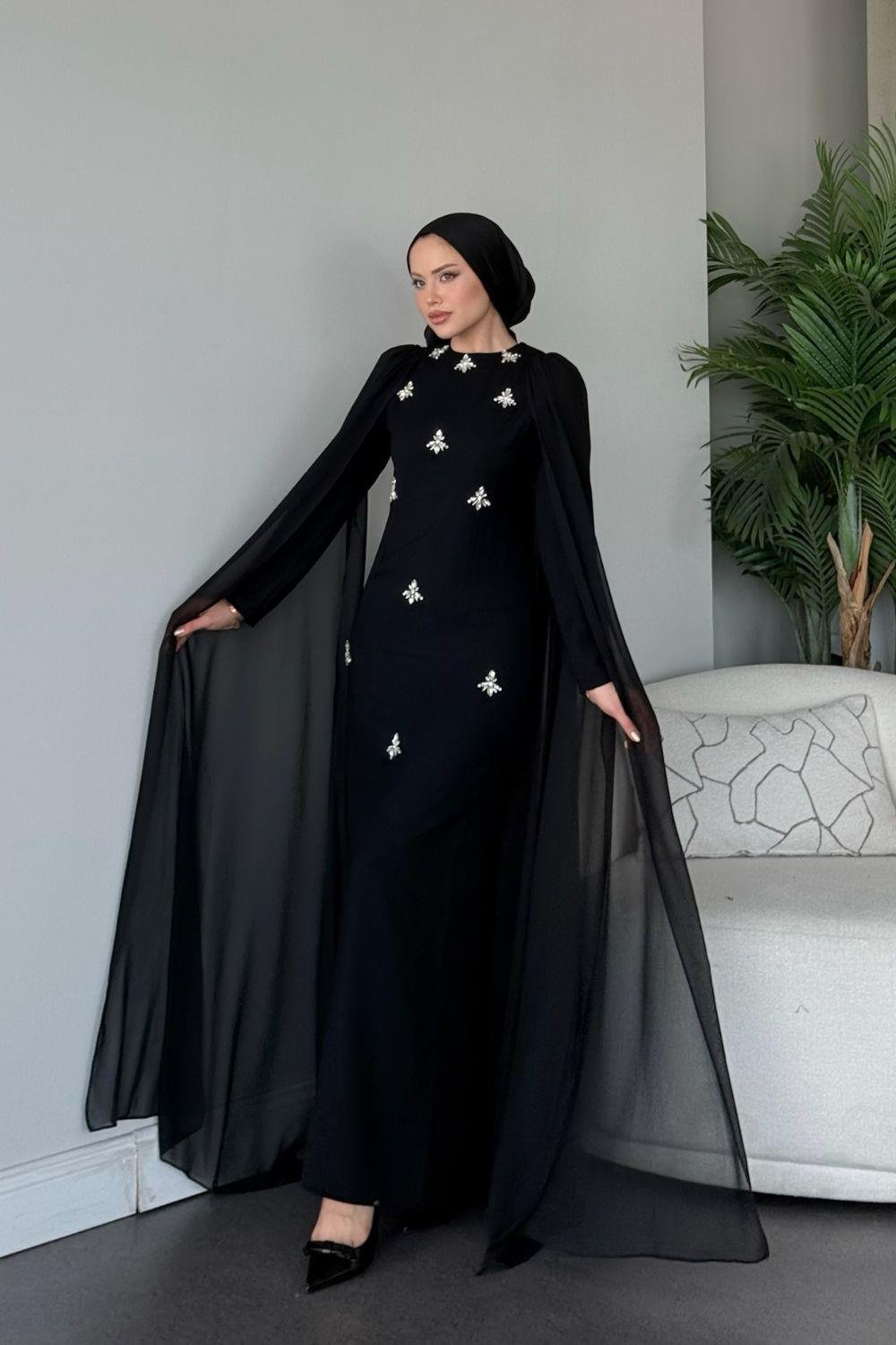 Cide Taş İşlemeli Abiye Siyah 2275 