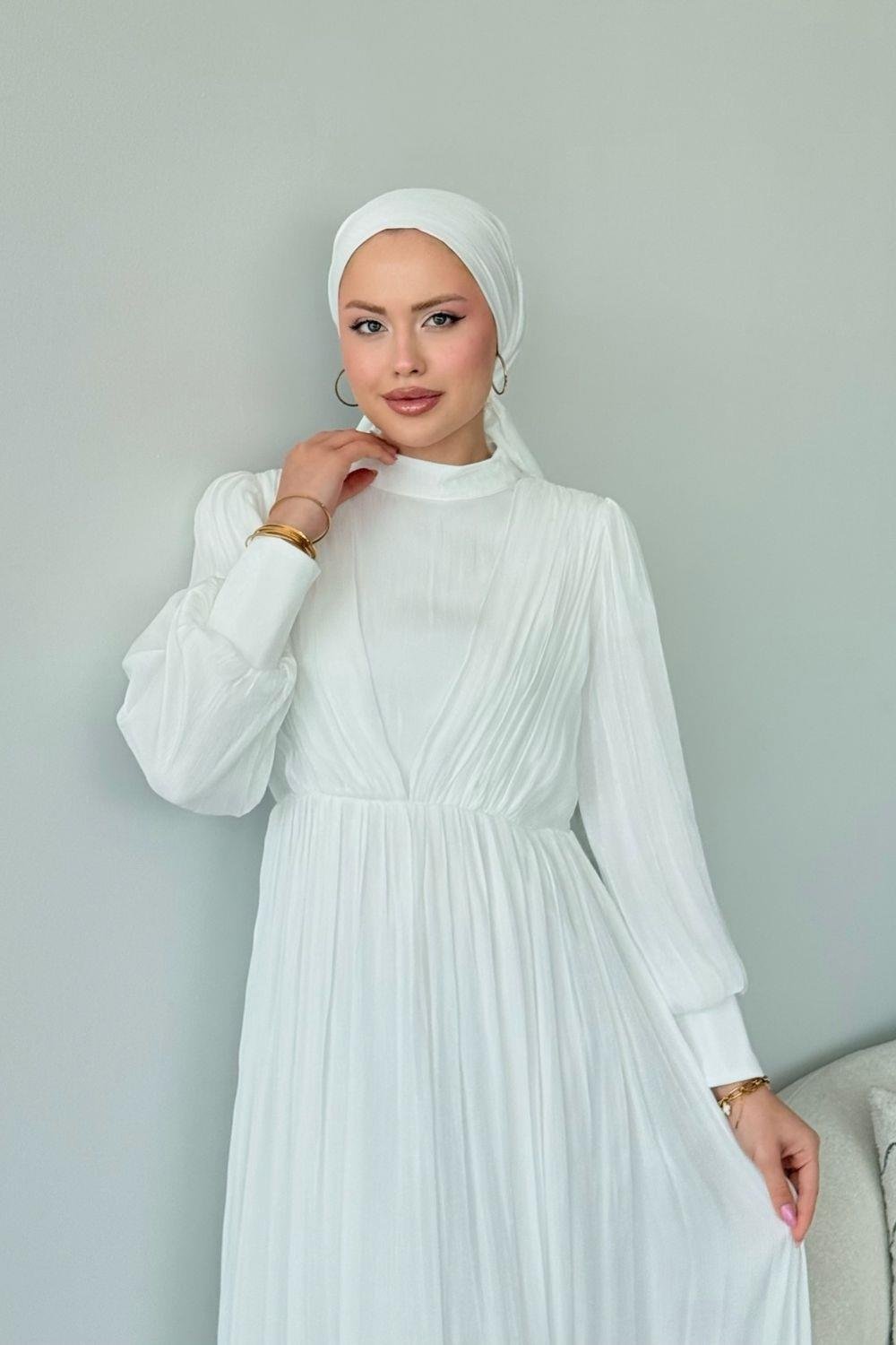 Seval Beli Kemerli Abiye Beyaz 22870 