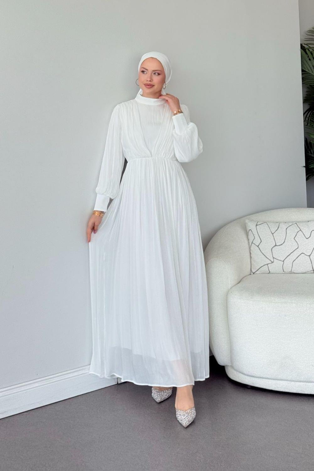 Seval Beli Kemerli Abiye Beyaz 22870 