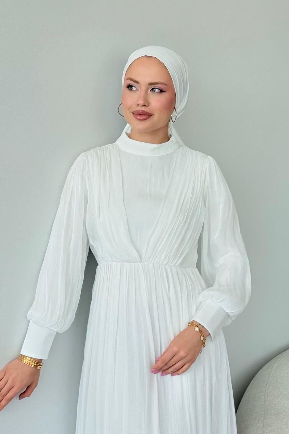 Seval Beli Kemerli Abiye Beyaz 22870 