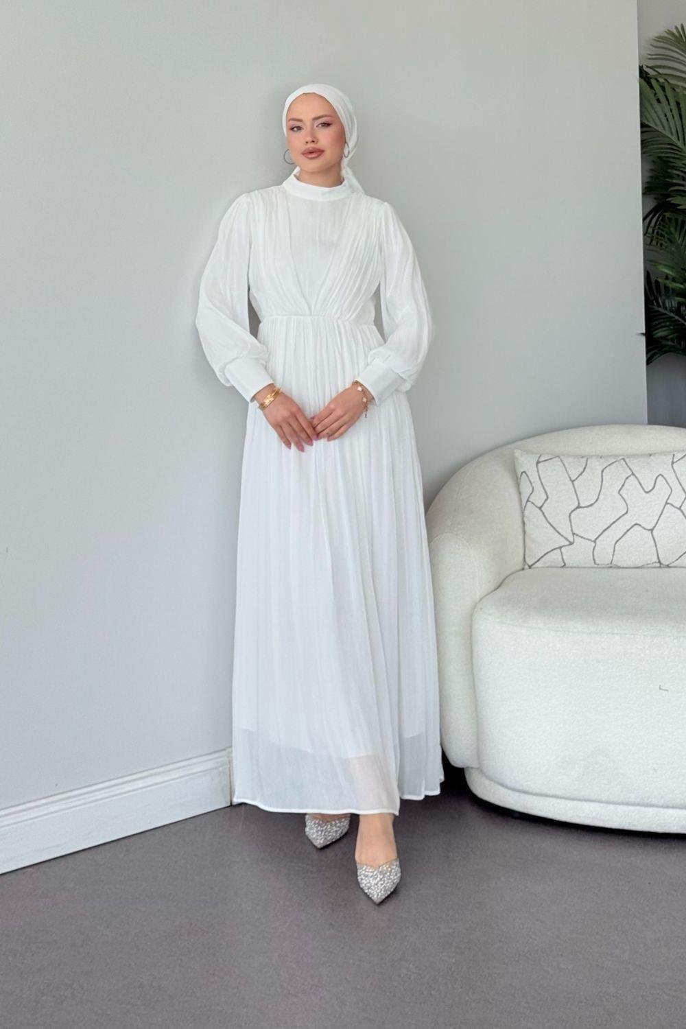 Seval Beli Kemerli Abiye Beyaz 22870 