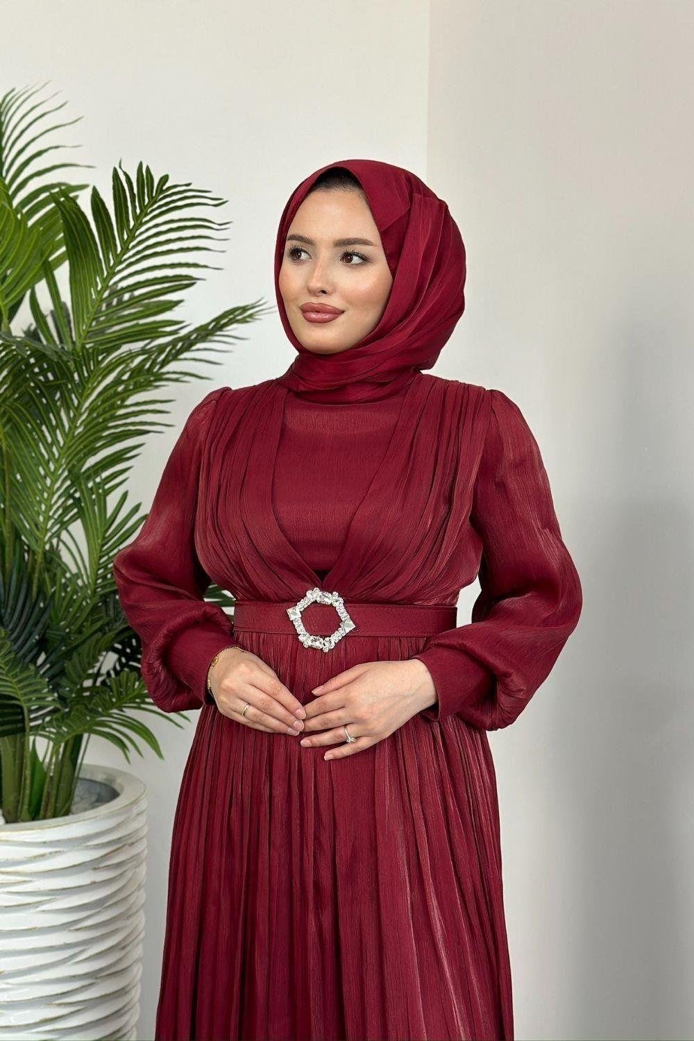 Seval Beli Kemerli Abiye Bordo 22870 