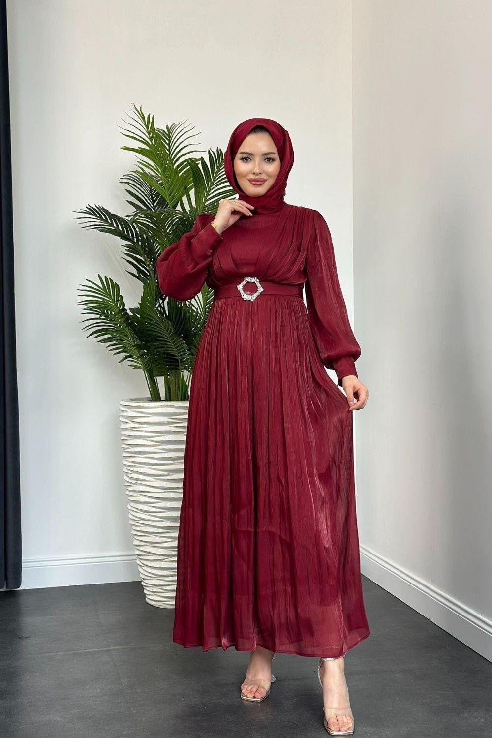 Seval Beli Kemerli Abiye Bordo 22870 