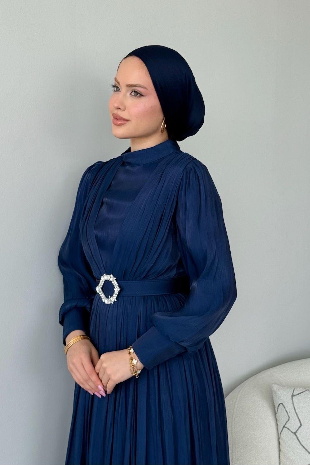 Seval Beli Kemerli Abiye Lacivert 22870 