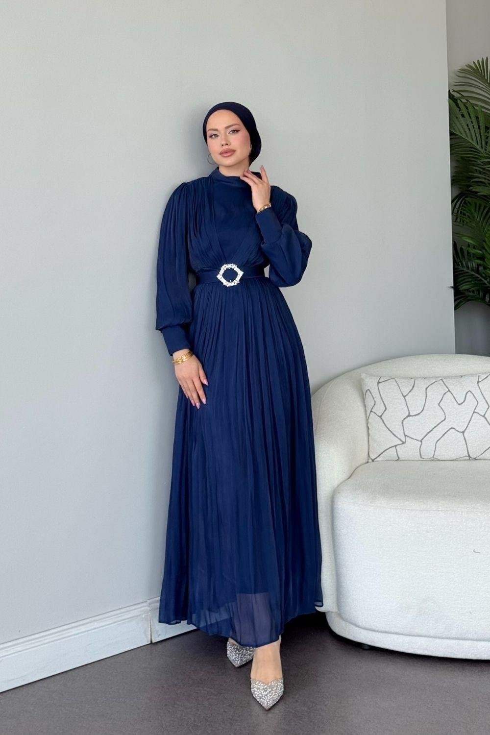 Seval Beli Kemerli Abiye Lacivert 22870 