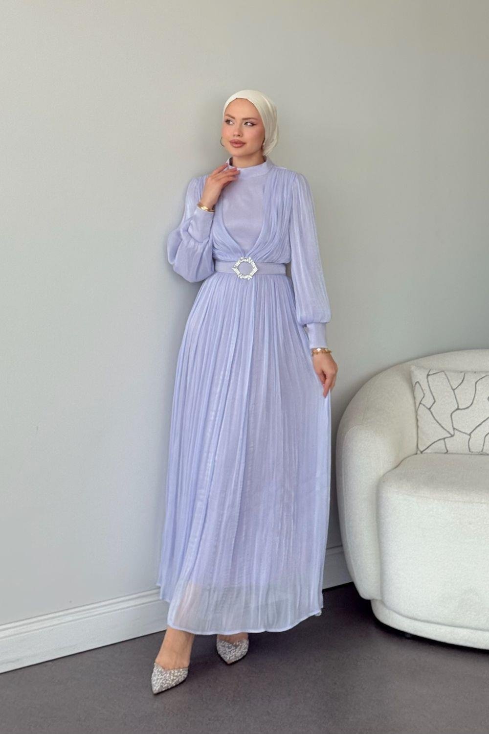 Seval Beli Kemerli Abiye Lila 22870 