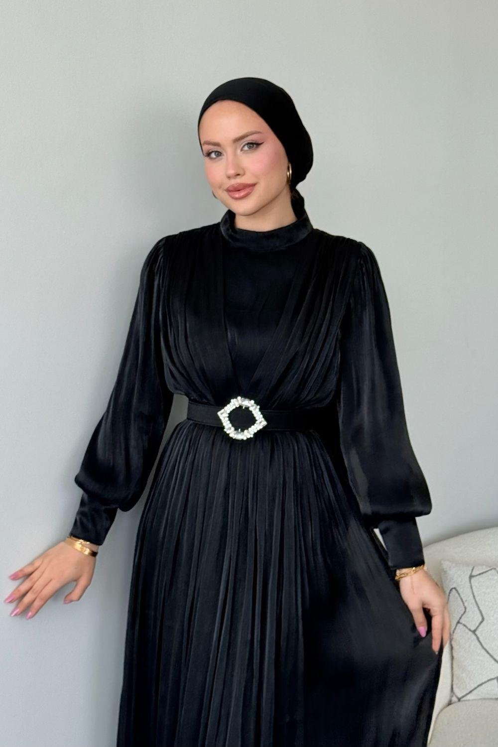 Seval Beli Kemerli Abiye Siyah 22870 