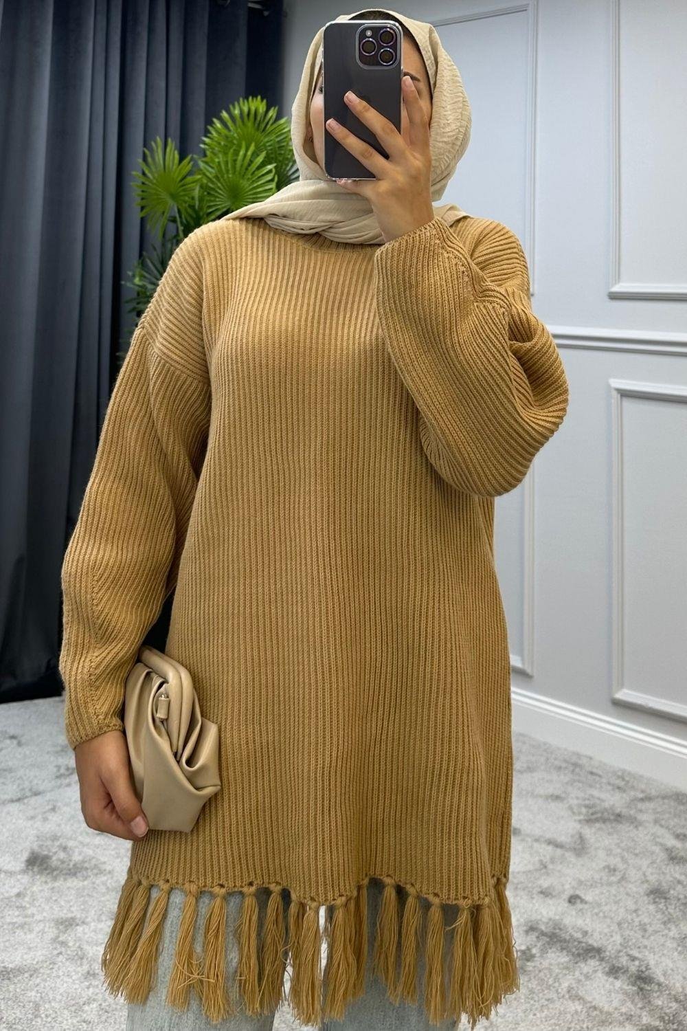 Altı Püsküllü Triko Kazak Camel 2293 