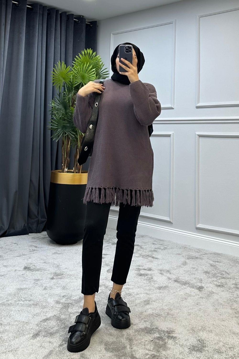 Altı Püsküllü Triko Kazak Mürdüm 2293 